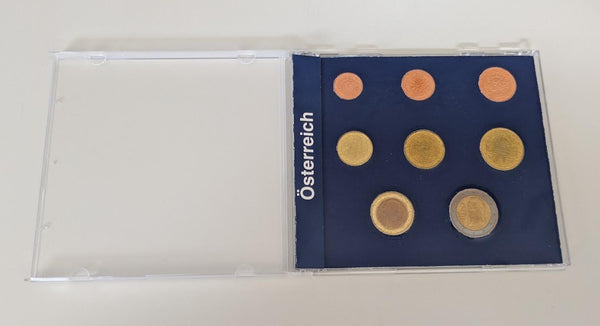 NL* AUSTRIA EURO COINS SET 2002 8 Valori dal 2 EURO a 1 CENT FDC set come foto