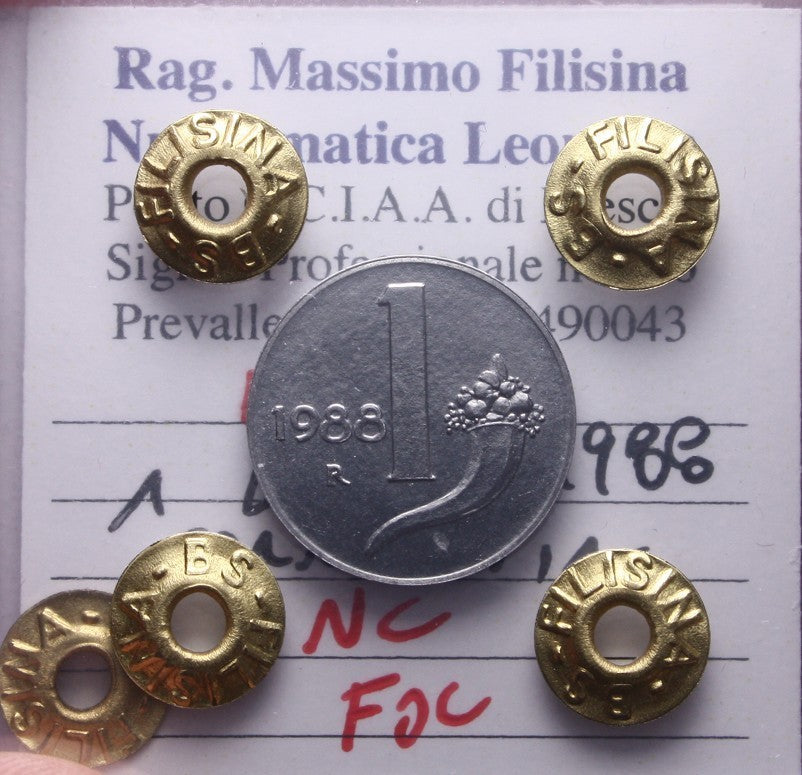 NL* Italia Repubblica 1 LIRA CORNUCOPIA 1988 NC FDC Perizia Filisina Massimo