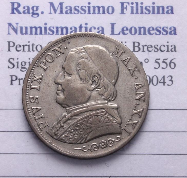 NL* STATO PONTIFICIO PAPA PIO IX 1 Lira Argento 1866 XXI MOLTO RARA e ottima