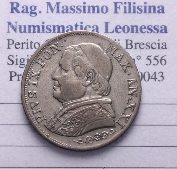 NL* STATO PONTIFICIO PAPA PIO IX 1 Lira Argento 1866 XXI MOLTO RARA e ottima