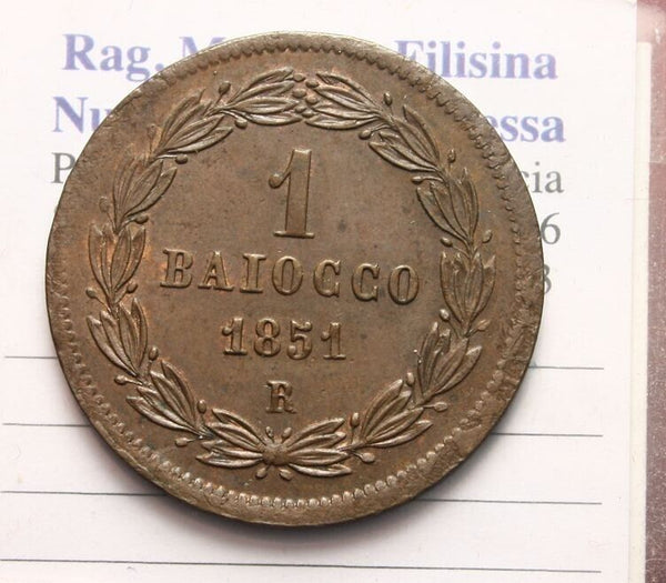 NL* Papal State POPE PIUS IX BAIOCCO RAME 1851 ROME Q.FDC Appraisal Filisina M 