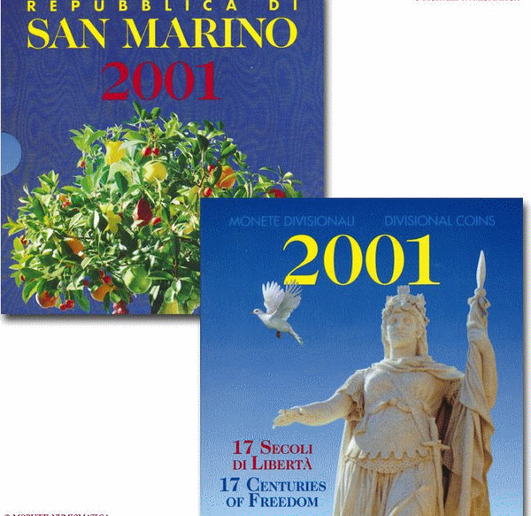 NL* San Marino Serie Divisionale 2001 8 VALORI con 5000 LIRE Argento FDC SET