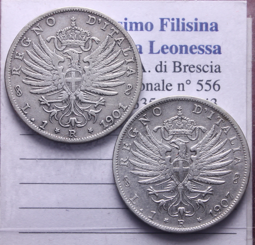 NL* VEIII Lotto 2 pezzi 2 LIRE Argento 1901 1907 AQUILA SABAUDA come da foto
