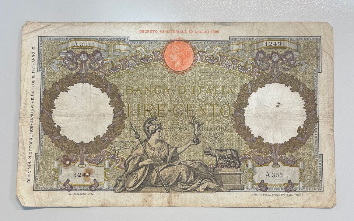 NL* BANCA D'ITALIA Banconota 100 LIRE ROMA GUERRIERA 21 OTTOBRE 1938 A 363
