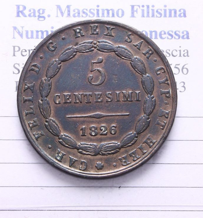 NL* SAVOIA CARLO FELICE 5 Centesimi rame 1826 Torino