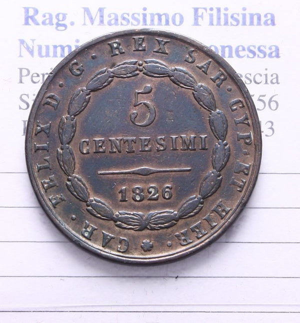 NL* SAVOIA CARLO FELICE 5 Centesimi rame 1826 Torino