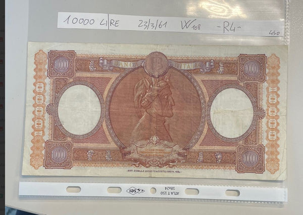 NL*ITALIA Banconota 10000 Lire MARINARE 23 3 1961 REGINE del MARE SOSTITUTIVA R4