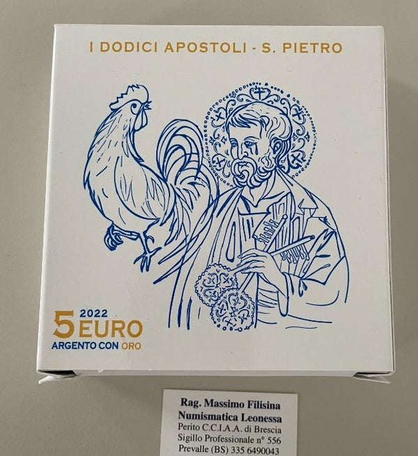 NL* VATICANO 5 Euro ORO E ARGENTO 2022  12 Apostoli SAN PIETRO PROOF set zecca
