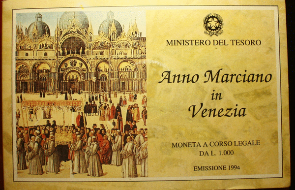 NL* ITALIA 1000 Lire Argento 1994 ANNO MARCIANO IN VENEZIA FDC SET Originale