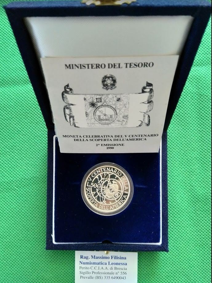 NL*ITALIA 500 Lire Argento 1990 SCOPERTA AMERICA 2^ EMIS PROOF FS SET zecca