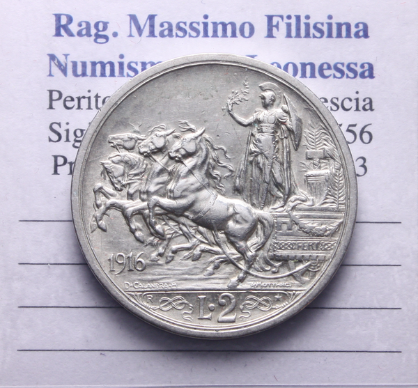 NL* VEIII Italia 2 LIRE ARGENTO 1916 QUADRIGA BRIOSA come da foto