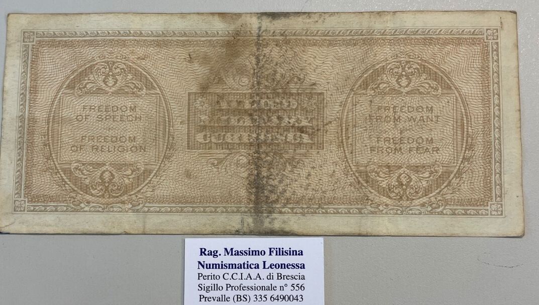 NL* ITALY Banknote MILITARY OCCUPATION 1000 AM LIRE 1943 A Bilingual *393A