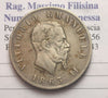 NL* ITALIA VEII 2 LIRE Argento STEMMA 1863 TORINO NC BB/SPL Perizia Filisina M.