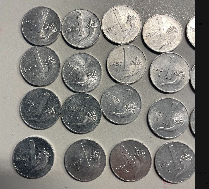 NL*Italia Repubblica 1 LIRA CORNUCOPIA 1957 lotto composto da 22 pezzi come foto