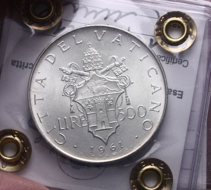 NL* POPE JOHN XXIII 500 LIRE SILVER 1961 III PF Grading Filisina Massimo
