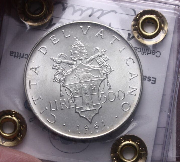 NL* POPE JOHN XXIII 500 LIRE SILVER 1961 III PF Grading Filisina Massimo