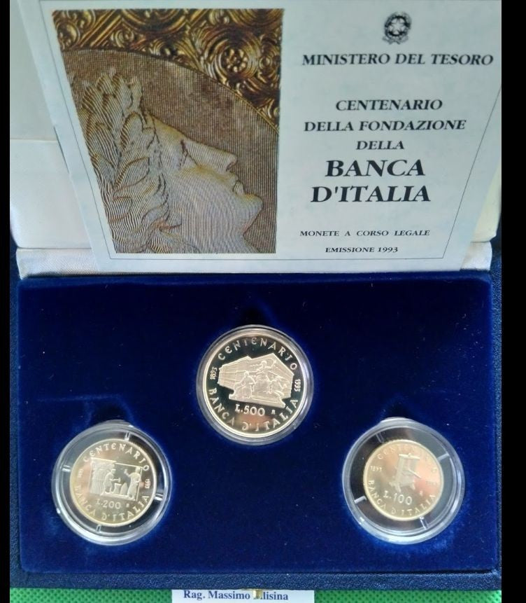 NL* ITALIA Trittico 500 +200 +100 LIRE Argento 1993 BANCA ITALIA PROOF set ZECCA