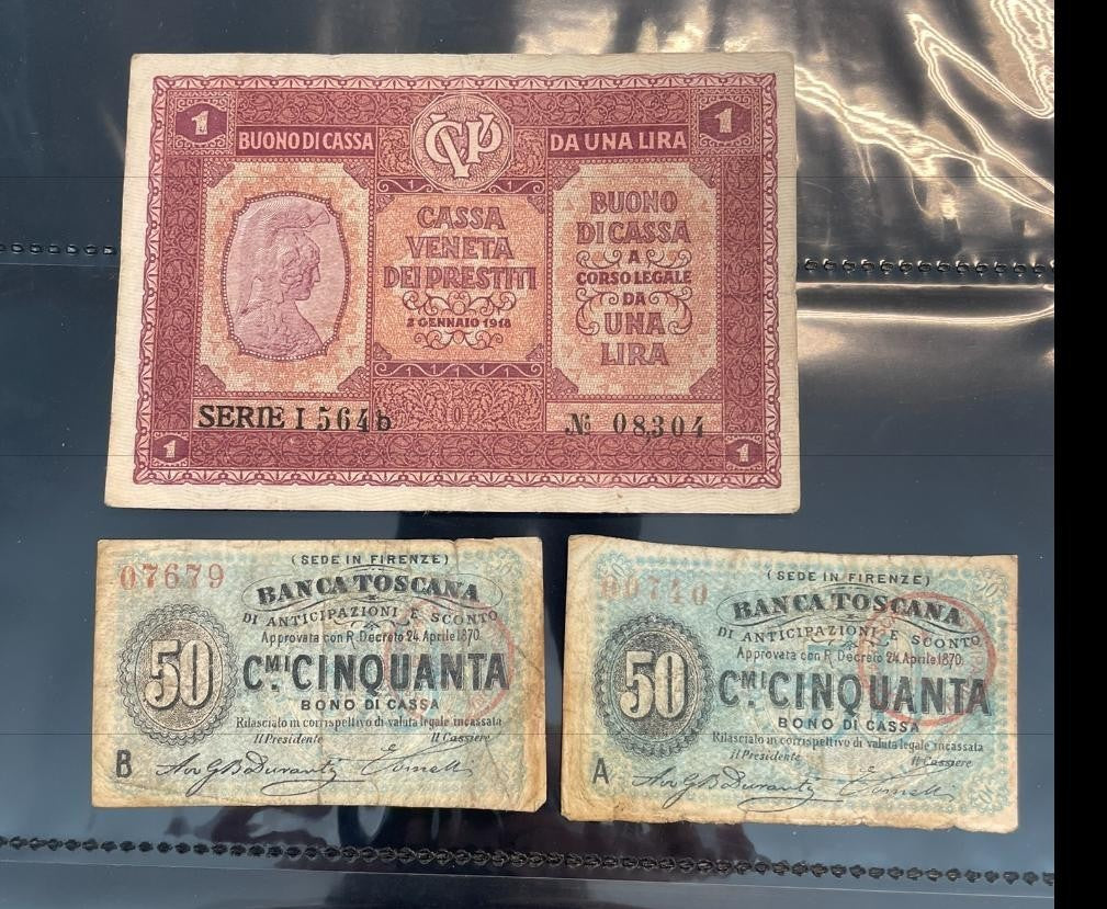 NL* BUONO CASSA VENETA DEI PRESTITI 1 LIRA 1918 e 2 X 50 CENTESIMI BANCA TOSCANA
