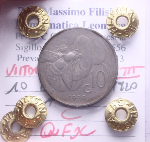 NL* VEIII Italia 10 CENTESIMI APE 1920 QFDC Perizia Filisina Massimo