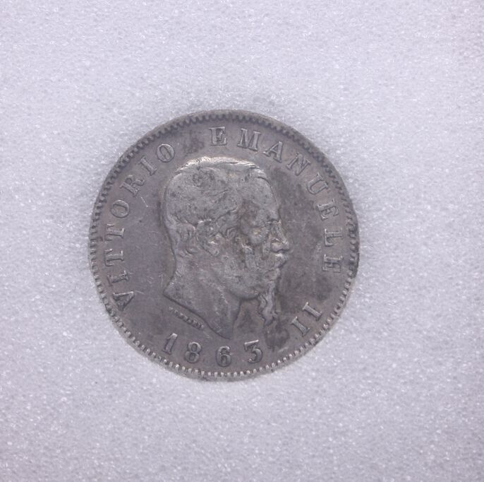 NL* VE II ITALIA 1 LIRA ARGENTO 1863 MILANO VF 35 Certificata NNC