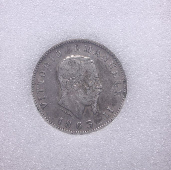 NL* VE II ITALIA 1 LIRA ARGENTO 1863 MILANO VF 35 Certificata NNC