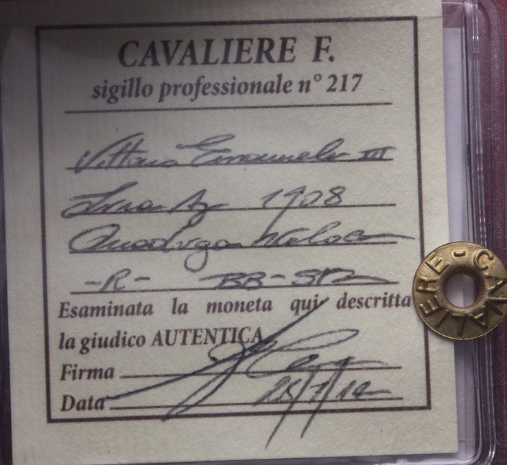 NL* VEIII 1 LIRA ARGENTO 1908 QUADRIOGA VELOCE RARA BB/SPL Perizia Cavaliere