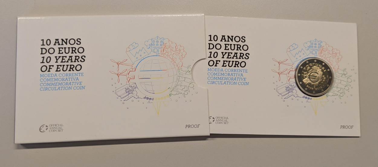 NL* PORTOGALLO 2 EURO 2012 10 ANNI DELL'EURO PROOF coin card