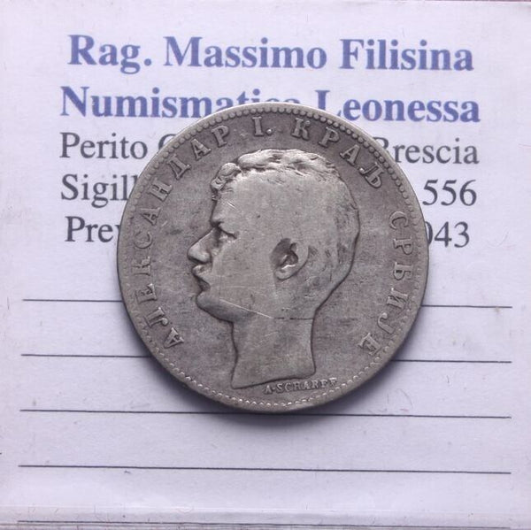 NL* SERBIA KING ALEXANDER I 1 DINAR Silver 1897 Excellent Condition *2