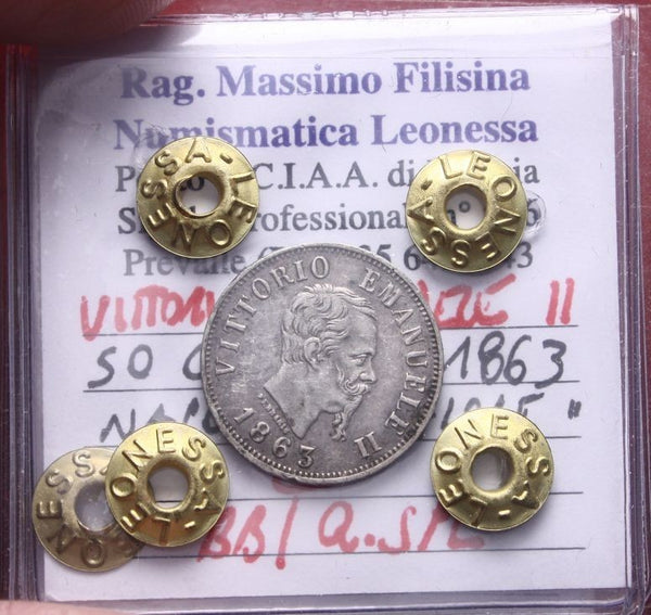 NL* VEII ITALIA 50 CENTESIMI ARGENTO 1863 NAPOLI VALORE BB QSPL Perizia Filisina