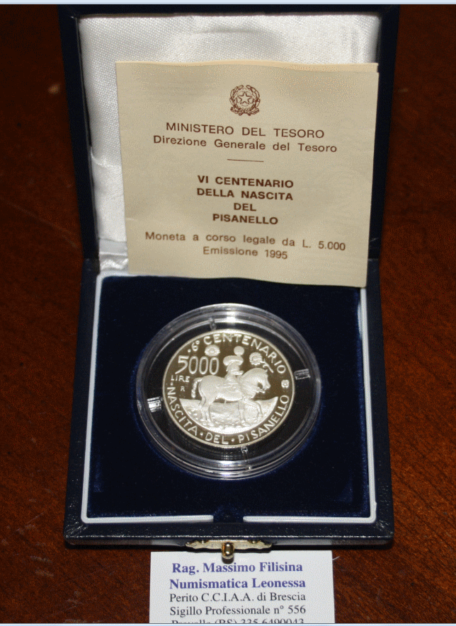 NL* ITALIA Repubblica 5000 Lire Argento 1995 Nascita del PISANELLO PROO SET Zecc