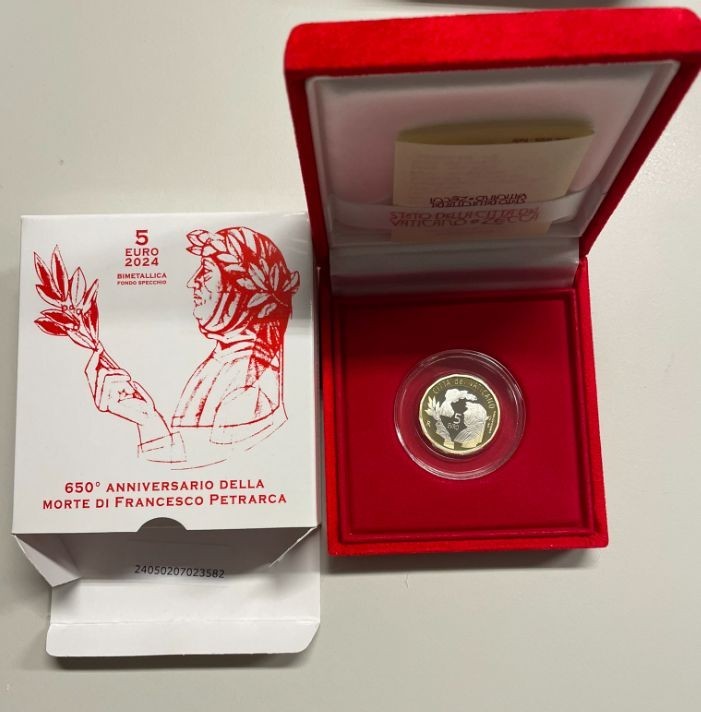 NL* VATICANO Papa FRANCESCO 5 Euro 2024 ANNIV MORTE FRANCESCO PETRARCA PROOF SEt