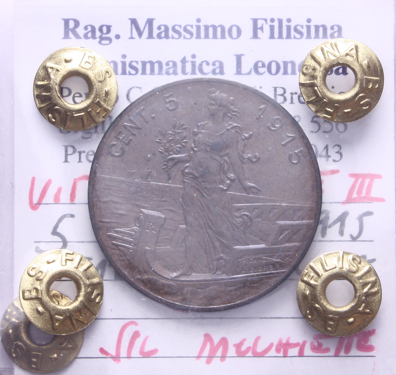 NL*VEIII 5 CENTESIMI ITALIA SU PRORA 1915 SPL macchiett Perizia Filisina Massimo