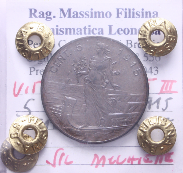 NL*VEIII 5 CENTESIMI ITALIA SU PRORA 1915 SPL macchiett Perizia Filisina Massimo