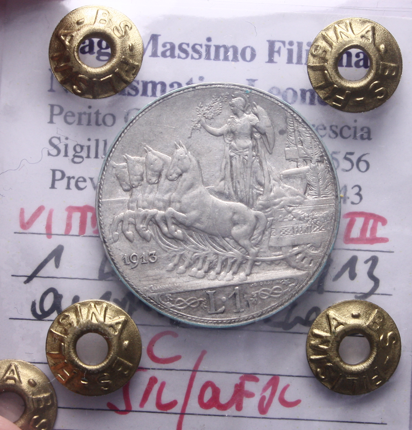 NL* VEIII Italia 1 LIRA AG. 1913 QUADRIGA VELOCE QFDC Perizia Filisina Massimo