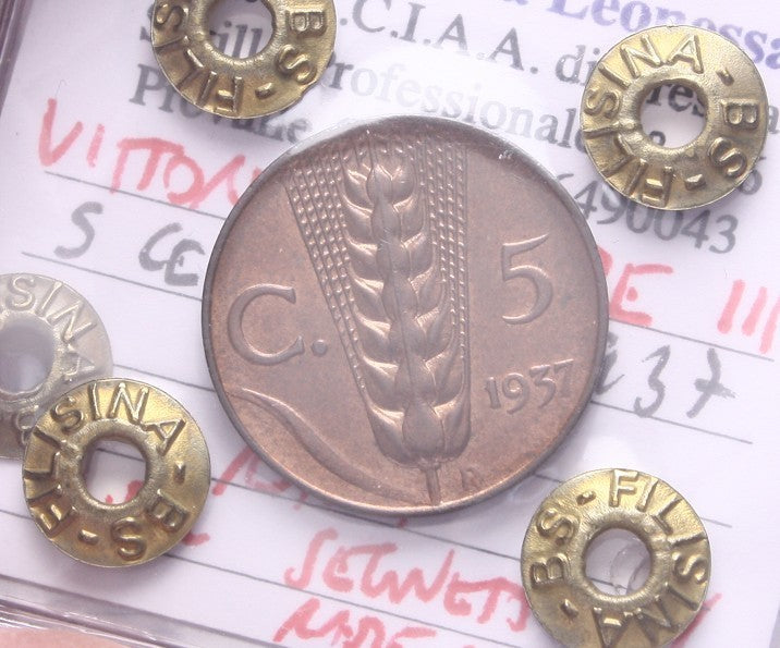 NL*VEIII 5 CENTESIMI SPIGA 1937 RARA QFDC SEGNETTO RAME ROSSO Perizia Filisina