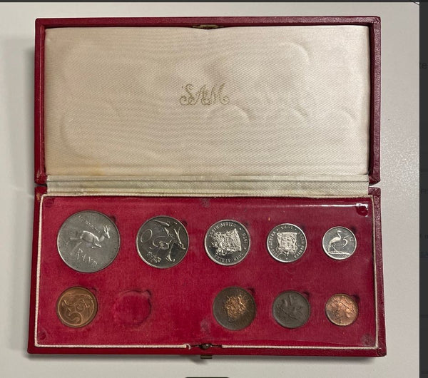 NL*SUDAFRICA SET 9 VALORI 1975 1 RAND ARGENTO E DECIMALI SENZA ORO FDC astuccio
