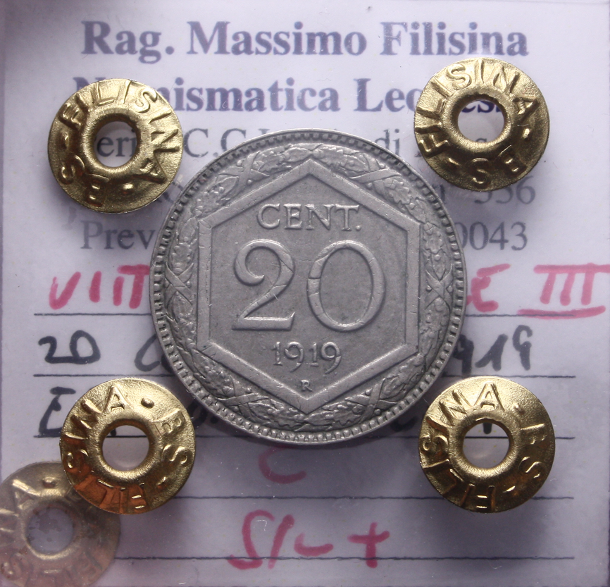 NL* VEIII ITALIA 20 CENTESIMI ESAGONO 1919 C. LISCIO SPL+ Perizia Filisina
