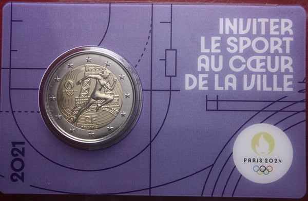 NL* FRANCIA 2 EURO 2021 OLIMPIADI PARIGI 2024 Atletica FDC coin card