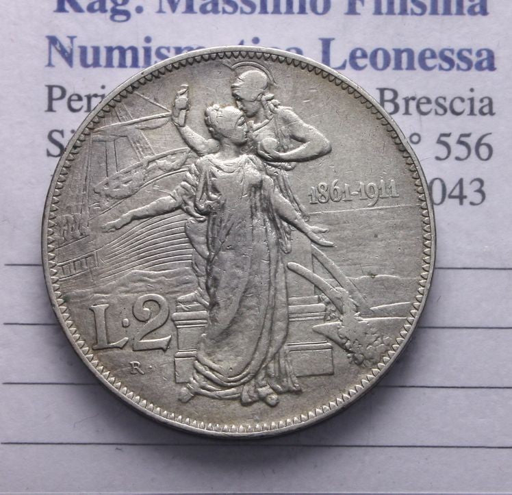 NL* VEIII RE D'ITALIA 2 Lire ARGENTO 1911 CINQUANTENARIO buona conservazione **