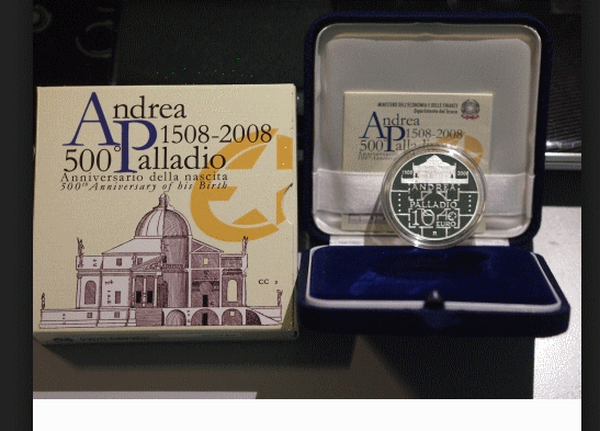 NL* ITALIA Repubblica 10 EURO Argento 2008 ANDREA PALLADIO PROOF set Zecca