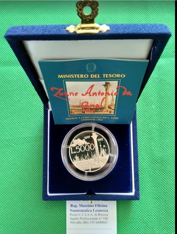 NL* ITALIA Repubblica 5000 Lire ARGENTO 1997 IL CANALETTO PROOF FS Set zecca