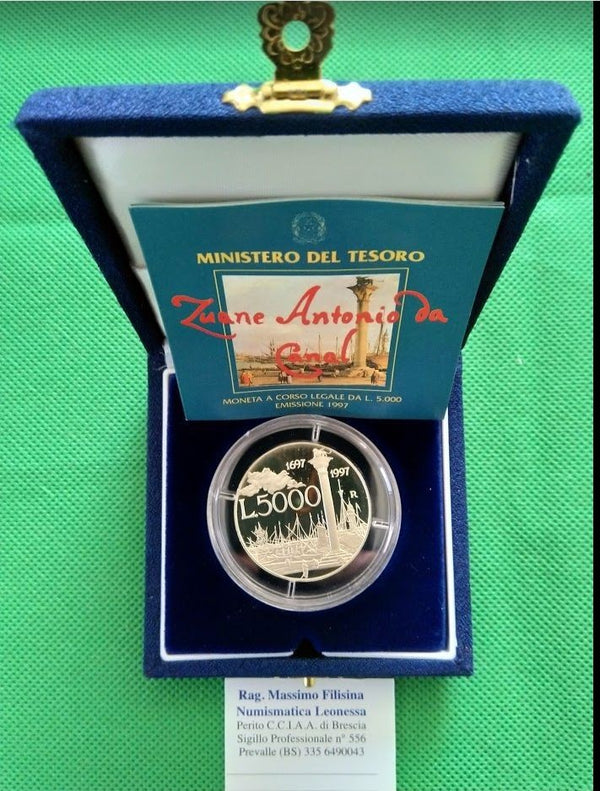 NL* ITALIA Repubblica 5000 Lire ARGENTO 1997 IL CANALETTO PROOF FS Set zecca