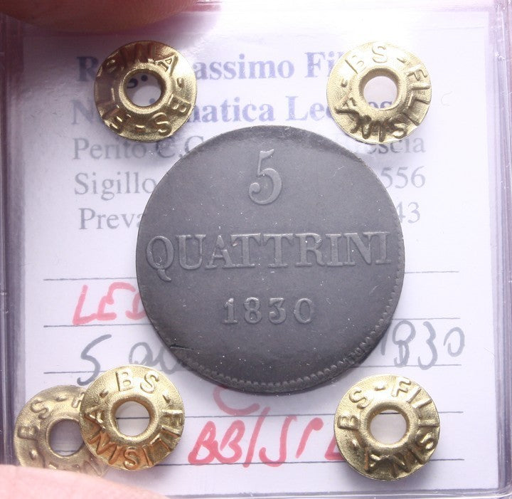NL* FIRENZE LEOPOLDO II 5 QUATTRINI in rame 1830 BB/SPL Perizia Filisina Massimo