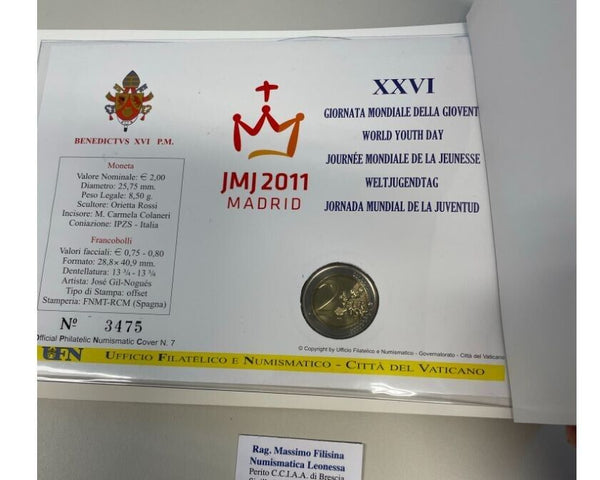 EN* VATICAN BENEDICT XVI 2 Euro 2011 WORLD YOUTH DAY PHILATELIC FOLDER