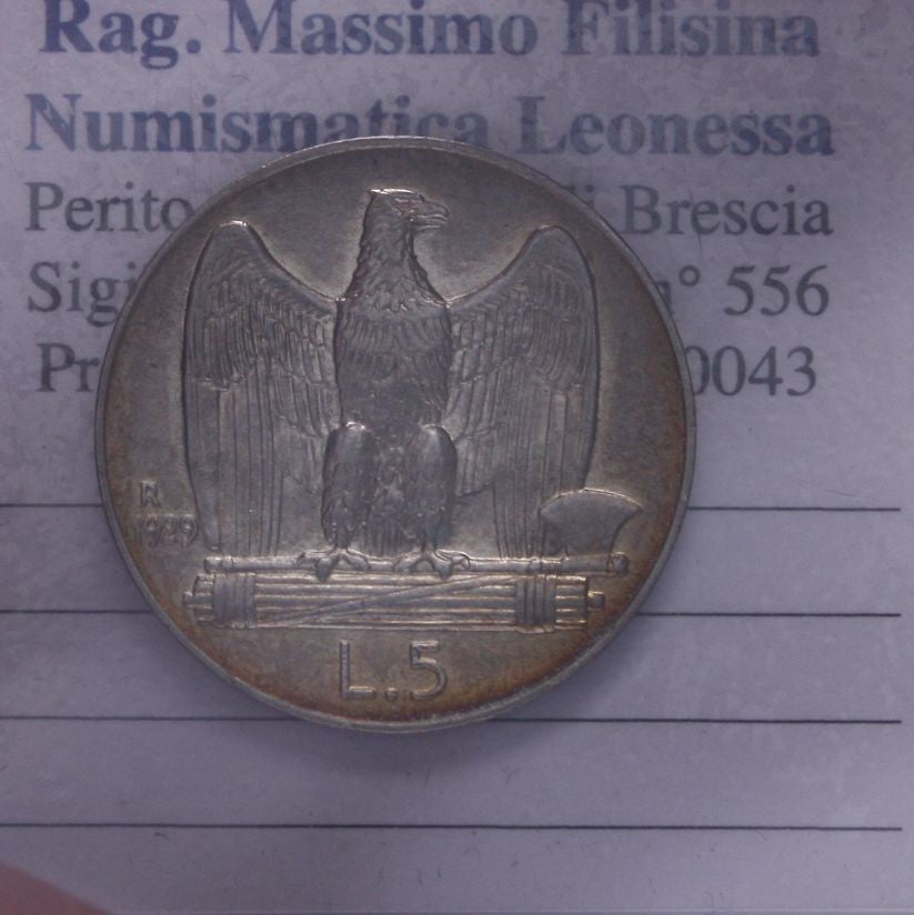 NL* VEIII ITALIA 5 LIRE ARGENTO AQUILOTTO 1929 * 1 Rosetta top super prezzo