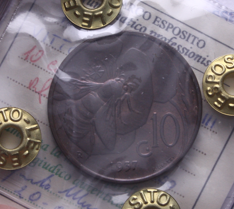 NL* VEIII Italia 10 CENTESIMI APE 1937 FDC PARZ. ROSSO Perizia Esposito Marco