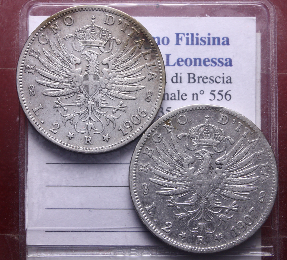 NL* VEIII Lotto 2 pezzi 2 LIRE Argento 1906 1907 AQUILA SABAUDA come da foto