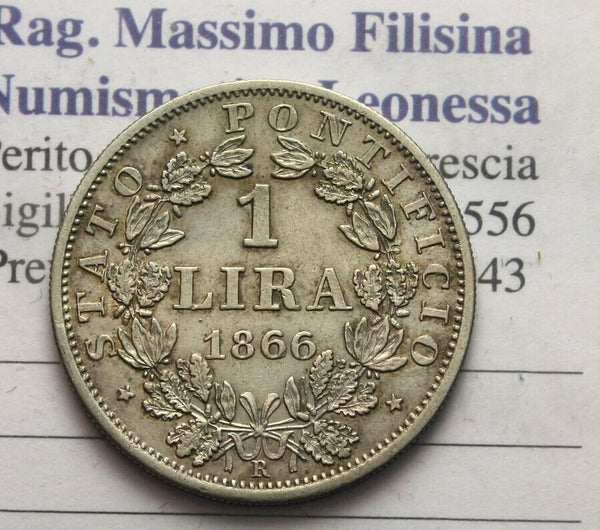 NL* ROME POPE PIUS IX 1 LIRA Silver 1866 year XXI RARE SUPER CONSERVATION