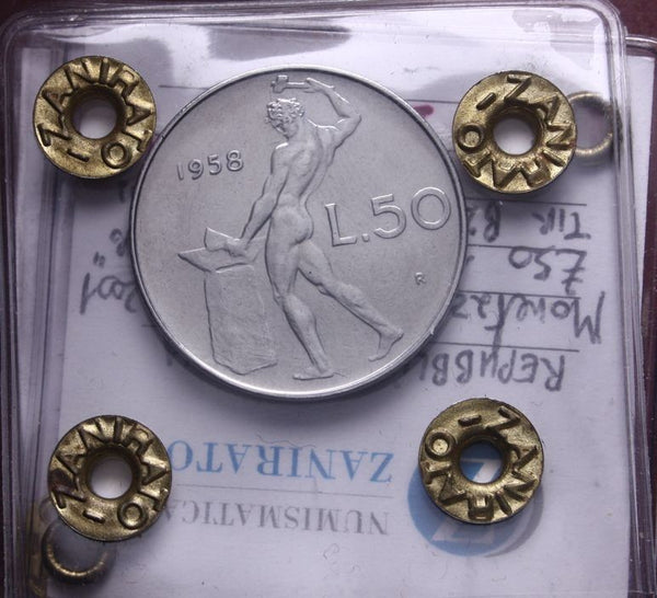 NL* ITALIA Repubblica 50 LIRE VULCANO 1958 RARA SPL sigillo Zanirato Loris
