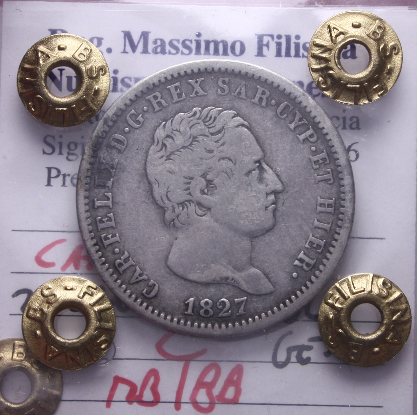 NL* CARLO FELICE 2 LIRE ARGENTO 1827 GENOVA MB/BB Perizia Filisina Massimo